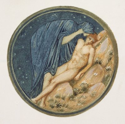 Das Blumenbuch: XXXVIII. Tag und Nacht, 1905 (Lithografie mit Gouache auf Papier) von Edward Burne-Jones